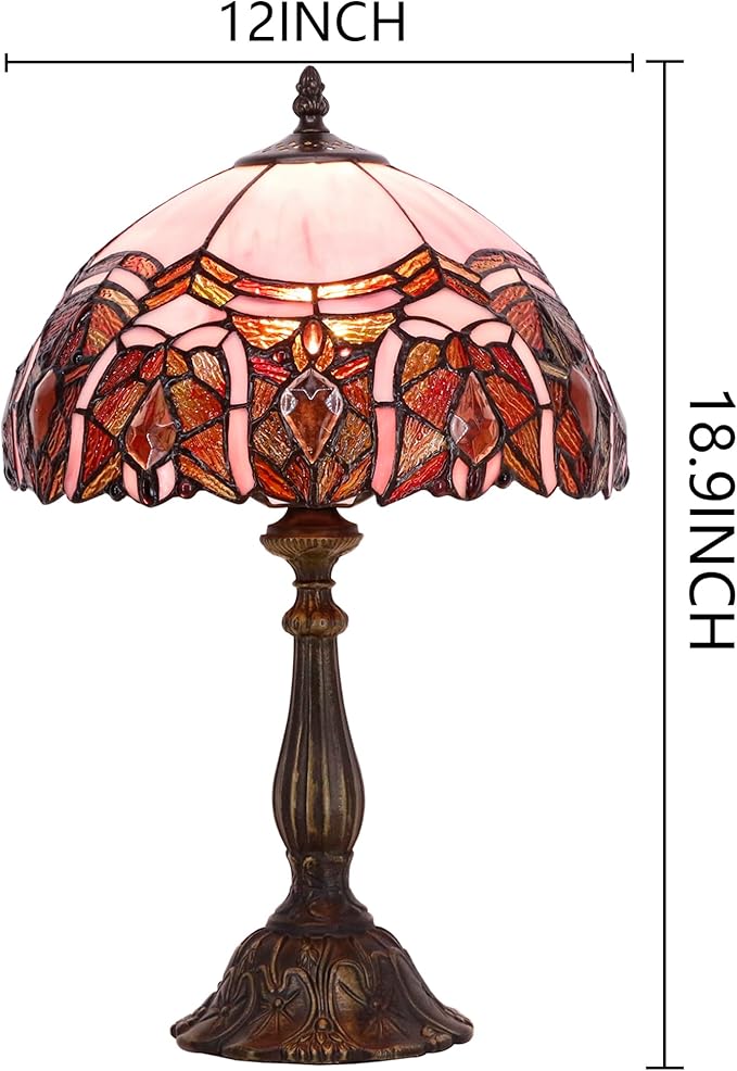 Tiffany Lamp Touch Control Table Lamp Pink Stained Glass Desk Lamp 12X12X19 Inches Jewelry Style Reading Light