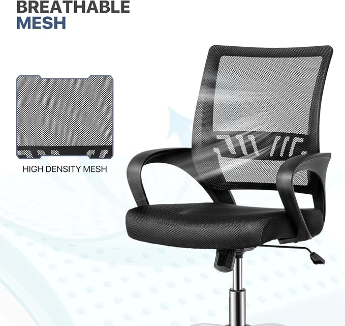 MoNiBloom Office Swivel Desk Mesh Chair, Mid Back Ergonomic Rolling Computer Task Chair with Lumbar Support, Adjustable Height/Tilt, Black