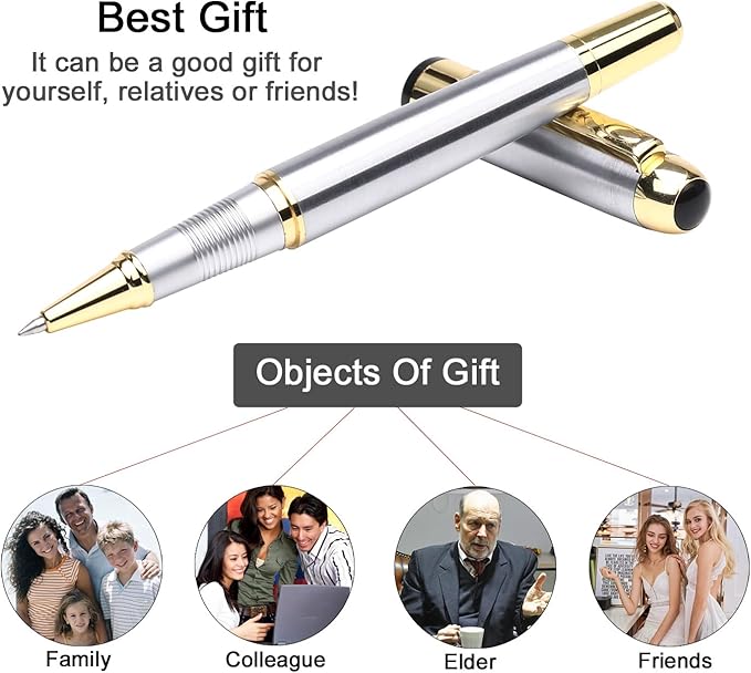 YIVONKA Ballpoint Pen Luxury Ballpoint Line Black Refill width 0.5mm Gift Set for Men & Women Professional Executive,Office,Nice BallPens Classy Gift Box (Silver)