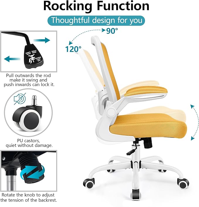 FelixKing Office Chair, Ergonomic Desk Chair Breathable Mesh Chairs Adjustable High Back Lumbar Support Flip-up Armrests, Executive Rolling Swivel Comfy Computer Chairs Home Office Yellow