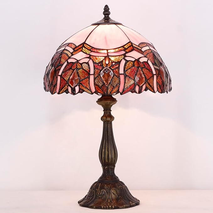 Tiffany Lamp Touch Control Table Lamp Pink Stained Glass Desk Lamp 12X12X19 Inches Jewelry Style Reading Light