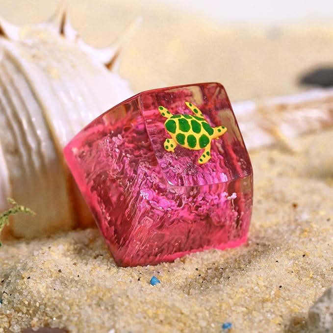 Sea Turtle Artisan Keycap Magenta Ocean Coral Reef R1 SA Profile Custom Sea Creatures Keycaps 1U ESC Handmade Gaming Resin Key Cap Cherry MX Switch Compatible Mechanical Keyboard Turtle Lover Gift
