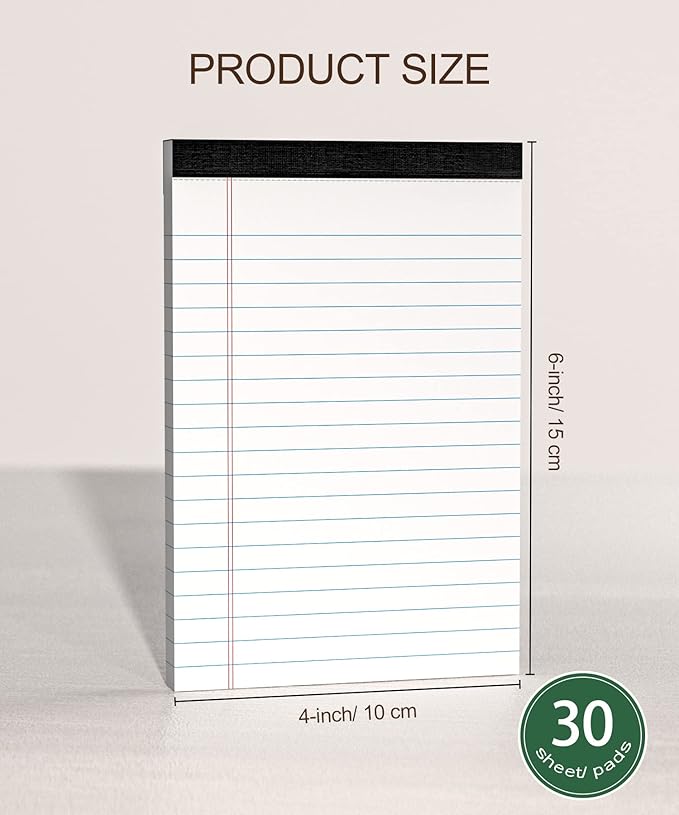 Legal Pads 4x6 Inch College Ruled Small Notepads Writing Note Pads for Work Study Taking Notes To do List, 30 Sheet/Pad Tear-Off Lined Paper Pads Memo & Scratch Pads for Office Home Car School, 8 Pack
