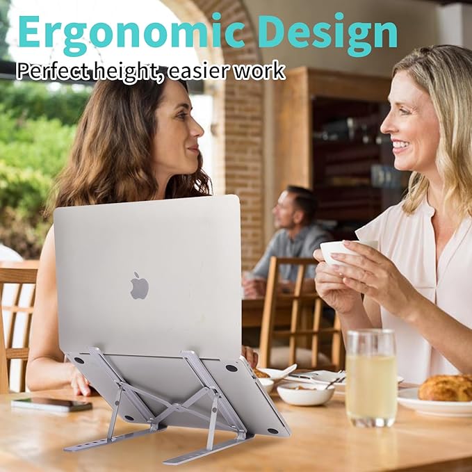Laptop Stand for Desk, Aluminum Metal MacBook Stand,Computer Riser for Desk, Portable Foldable Adjustable Notebook Holder, Compatible with 10-15.6 Inch Laptops, iPad, Silver.