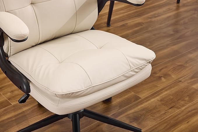 VINGLI Comfy Beige Leather Office Desk Chair, High-Back Support Ergonomic Computer Task Gaming Chair,with Removable wheels,360° Swivel,Adjustable Height,Flip-Up Arms,for Adults,Teen,Vanity,Home Office
