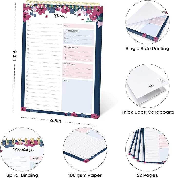 To Do List Pad - To Do List Notebook for Work with 52 Sheets, Undated Daily Planner Perfect for Daily Tasks and Goal Setting, To Do List Notepad Suitable for Office, Home and School - Twilight Petals