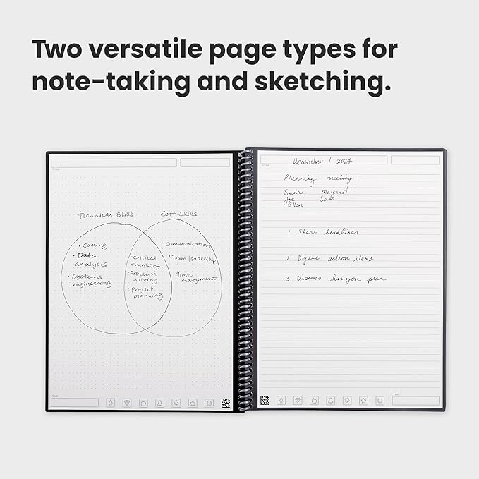 Rocketbook Fusion Reusable Undated Productivity Planner, Letter Size 8.5x11, Steel Blue - Goals, Monthly and Weekly Calendar, Daily To-do List, Lined and Dotted Notes Pages