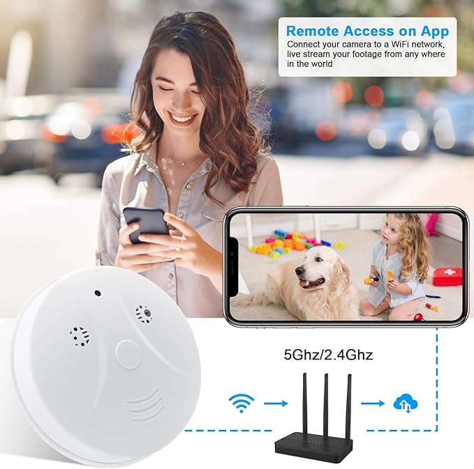 TANGMI Security Cameras WiFi Camera Smoke Detector Hidden Camera Video HD 1080P Wireless Small Nanny Cam Real-Time Spy Camera for Home with Night Vision and Motion Detection