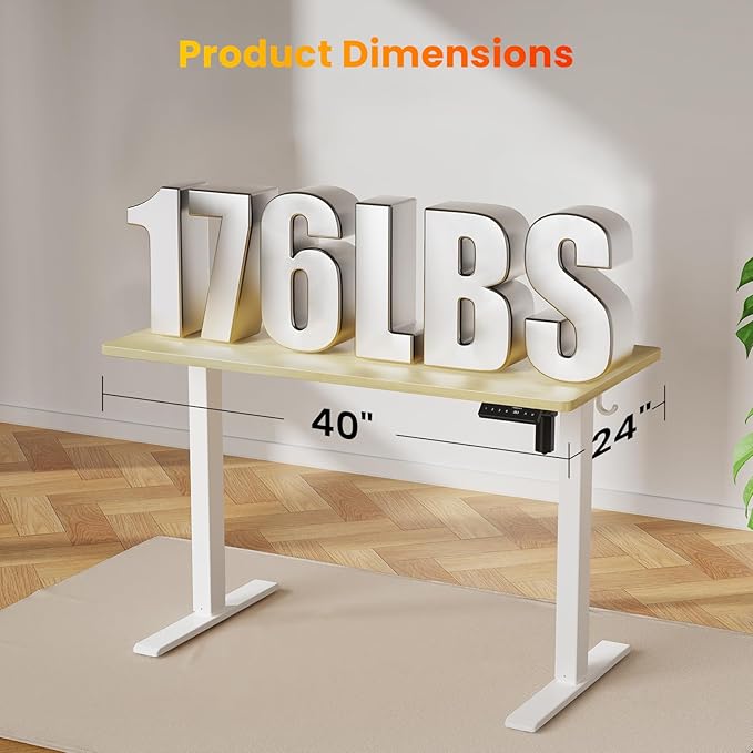 40x24 Inches Height Adjustable Electric Standing Desk with 2 Hooks for Home Office, Ergonomic Sit Stand up Desk with Splice Board, Oak