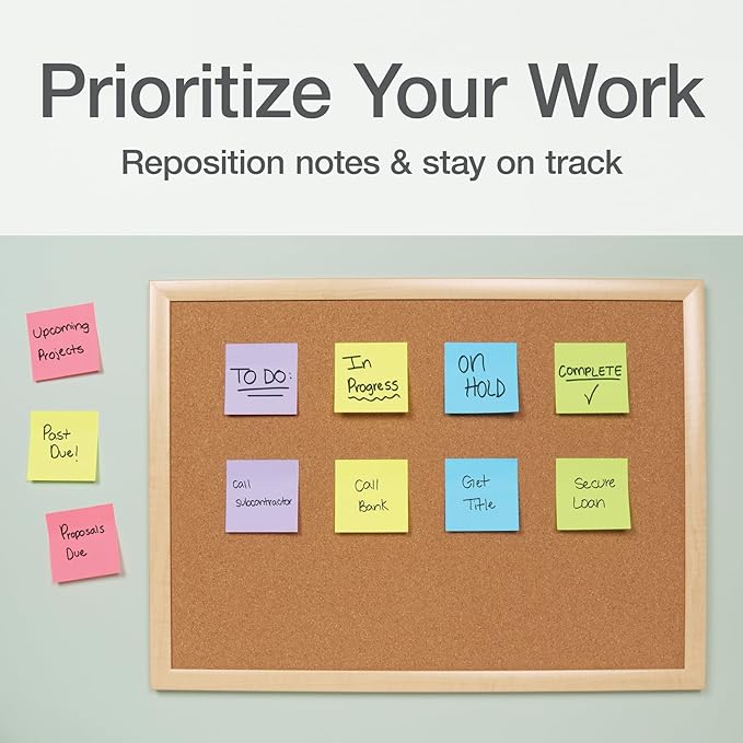 Redi-Tag Sticky Notes, Power Stick Notes, Adhesive Reminders, 3" x 3" Reusable Notes, Strong Adhesive Memos, Assorted Bright Colors, 192 Pack (1000978)