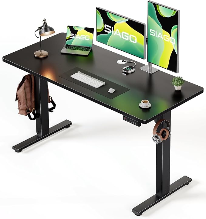 SIAGO Electric Standing Desk Adjustable - 55 x 24 Inch Sit Stand up Desk with Cable Management - 3 Memory Preset Adjustable Height Table