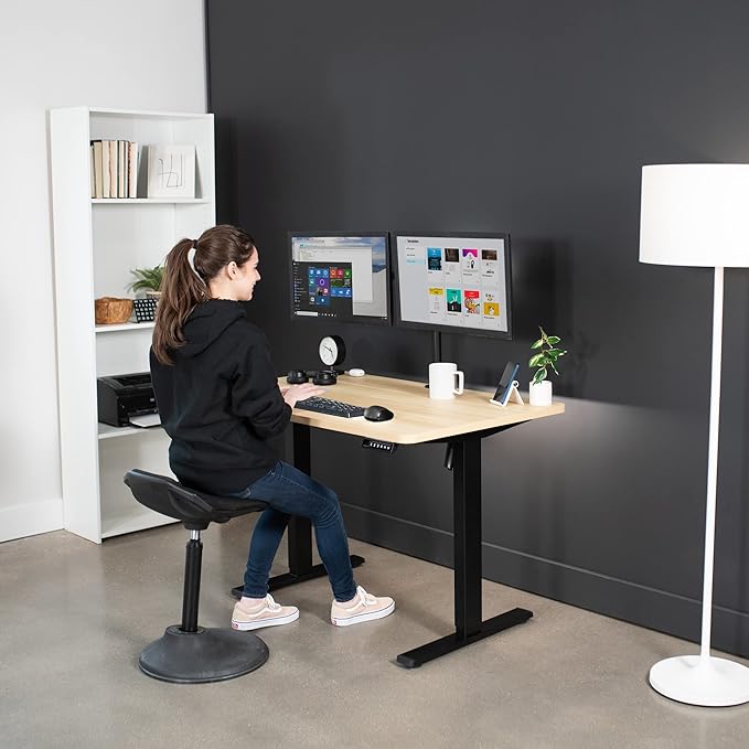 VIVO Electric 48 x 30 in Standing Desk, Memory Height Adjustment, 1B Series, One-Piece Light Wood Top, Black Frame, DESK-KIT-1B5C