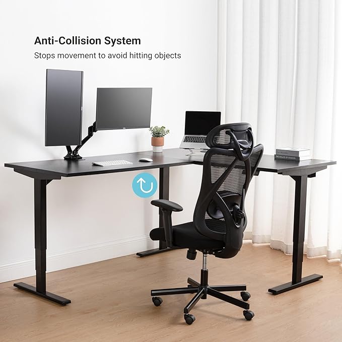 Progressive Desk Stand Up Height Adjustable Electric Standing Desk - L Shaped 90" x 72" Corner 3 Stage Rising Workstation Large Executive Table - White Frame, Bright Beech Top