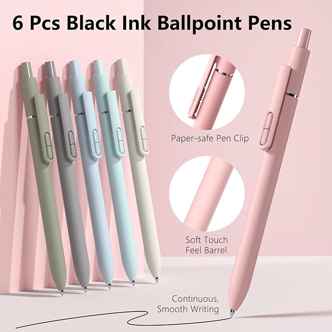 9 Pcs Black Ballpoint Pens - 1.0mm Medium Point Smooth Writing Black Ink Ball Point Pens | High-end Long Lasting Retractable Pen for School, Home, Office (6 Pens with 3 Refills)