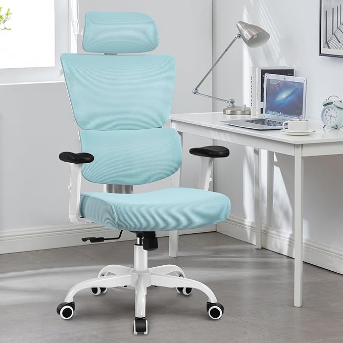 Winrise Big & Tall Ergonomic Reclining Desk Chair - High Back Gaming Chair With Breathable Mesh Seat, Lumbar Support, Adjustable Armrests (Blue)