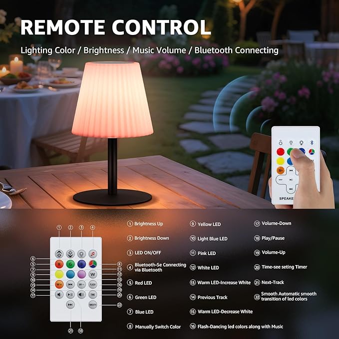 Set of 2 Shower Lamp with Dual Pairing Speaker, IP44 Water-Resistant Outdoor Lamp, Rechargeable Cordless Table Lamp with Speaker & RGB, Suitable for Inside Shower Bathroom Patio Garden