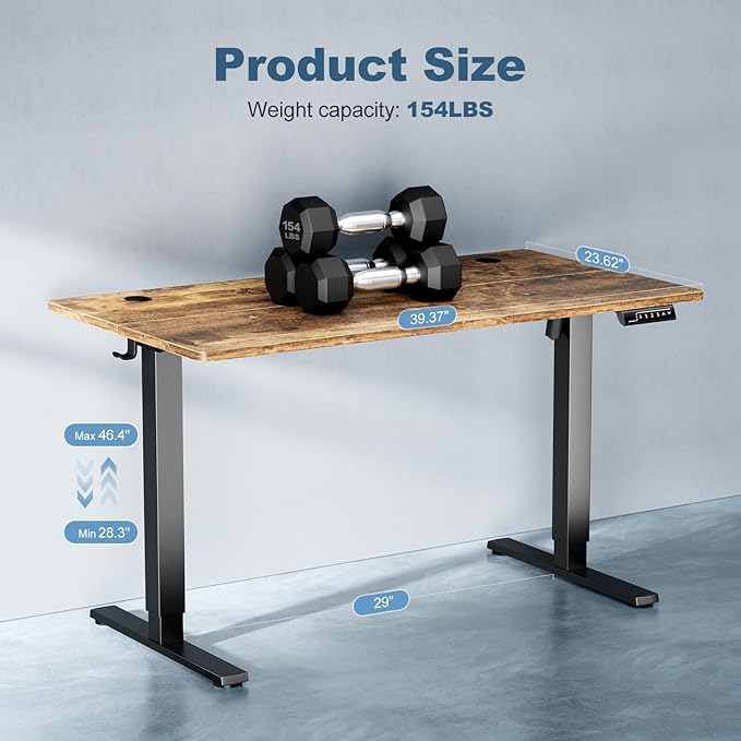 Sweetcrispy Height Adjustable Electric Standing Desk, 40 x 24 Inch Sit to Stand Up Computer Workstation Rising Gaming Office Table with 3 Memory Presets, Splice Board, T-Shaped Bracket Home