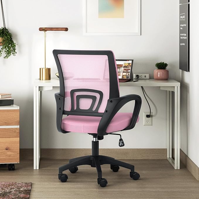 Athena Collection Computer Office Chair, Ergonomic Desk Chair with Rolling Wheels, Mesh Back Support and Height Adjustable, Small and Comfy for Home Office, Study, Pink
