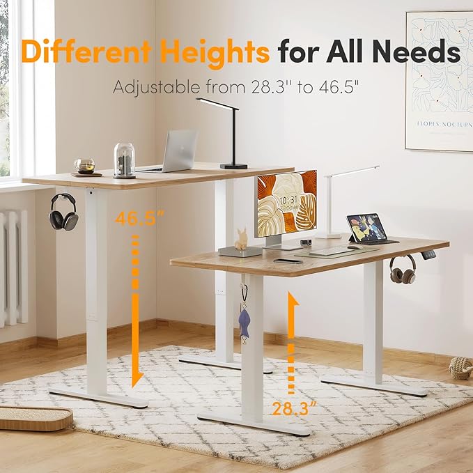 Cubiker Standing Desk, Stand up Height Adjustable Home Office Electric Desk, 55 x 24 Inch Sit Stand Desk with Splice Board, Maple Desktop