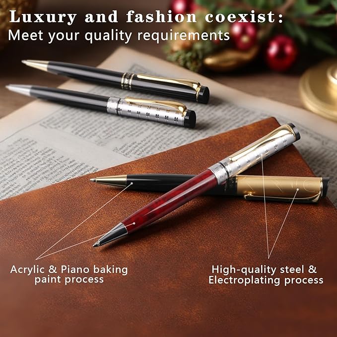 Luxury Ballpoint Pens, Retractable Metal Pen with 10 Refills (Black, Blue, Red) for Smooth Writing - Executive Office Desk Accessories, Ideal Gifts for Professionals, Teachers, Nurses