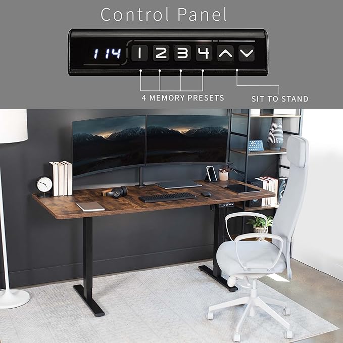 VIVO Electric 71 x 30 in Rustic Standing Desk, Memory Height Adjustment, 1B Series, Vintage Brown Top Black Frame, DESK-KIT-1B7N