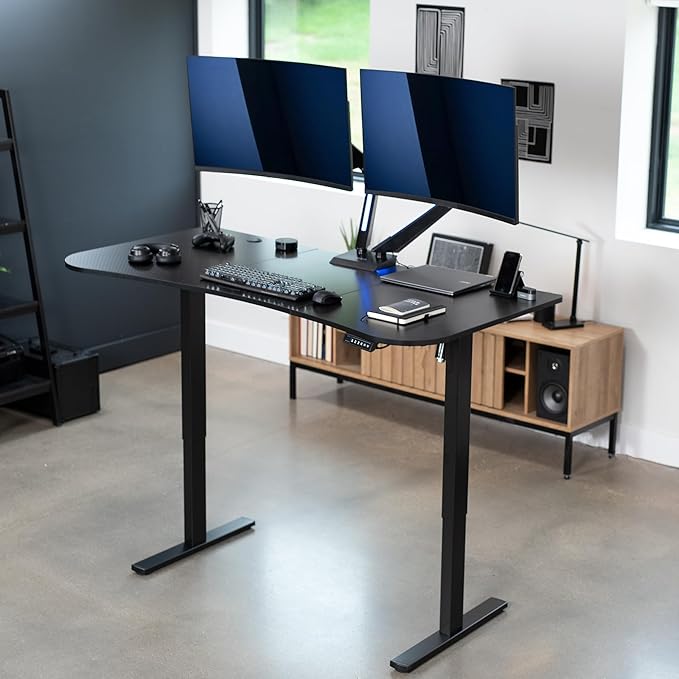 VIVO Electric 63 x 32 in Standing Desk, Memory Height Adjustment, 1B Series, Black Carbon Fiber Top Black Frame, DESK-KIT-1B1R