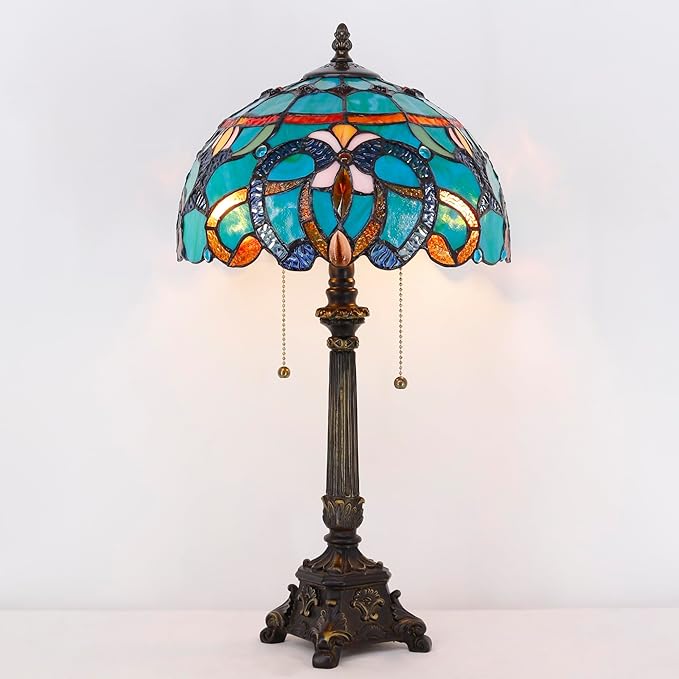 Tiffany Table Lamp Blue Green Stained Glass Desk Lamp 12X12X21 Inches Jewelry Baroque Style Reading Light