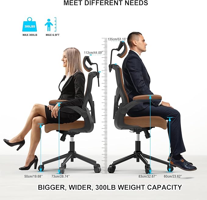 Home Office Chair, Ergonomic Comfy Desk Chair, High Back Computer Chair- Adjustable Headrest with Flip-Up Arms, Lumbar Support, Swivel Executive Task Chair (Mummy Brown, Modern)