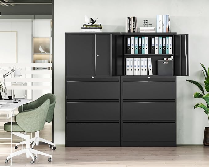 Letaya 3 Drawer Metal Storage Cabinets for Home Office,File Cabinet with Lock and 2 Adjust Shelves-Hang Filing Legal/Letter/A4/F4 Size(Black