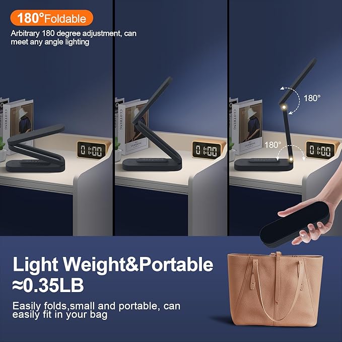 LED Desk Lamp for Office Home & Battery Operated Lamp Rechargeable Lamp Foldable & Portable Light, LED Desk Light Strip, 3 Brightness Dimmable Small Desk Lamp Wireless Reading Lamp(2-Black)