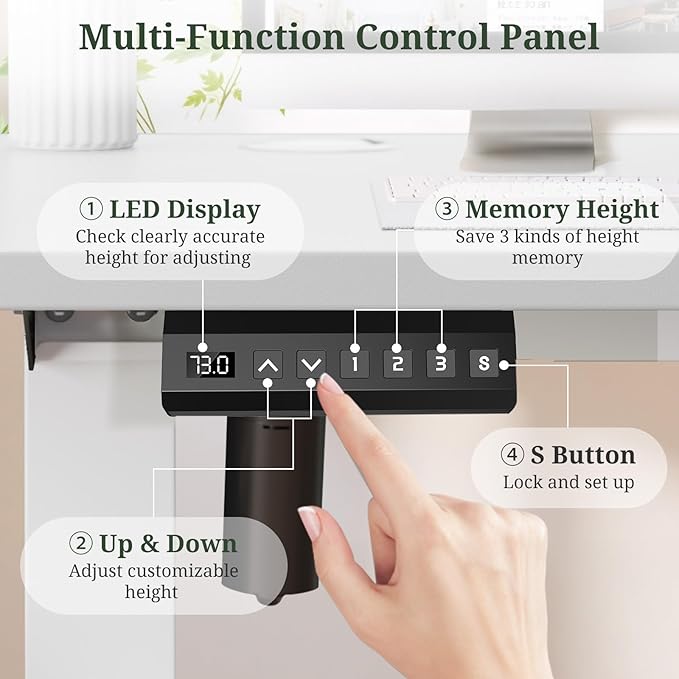 55 x 24 in Electric Standing Desk - Memory Height Adjustable Ergonomic Sit-to-Stand Rising Computer Table Gaming Workstations with 2 Hooks and Wire Hole for Home Office, White