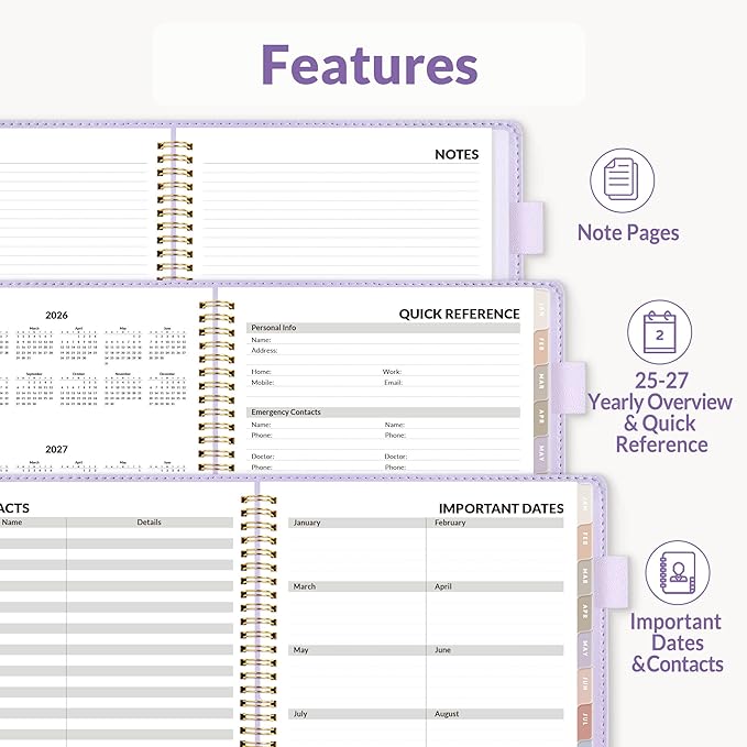 SUNEE 2026 Weekly & Monthly Planner 9"x11.2"- 12 Month (January 2026 - December 2026), Vegan Leather Cover, Pocket, Bookmark, Notes, Monthly Tab, Purple