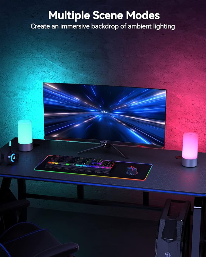 Table Lamp, Bedside Touch Control Lamp for Bedroom 3 Level Dimmable Warm White Lights with 256 RGB Color Mode Modern Deisgn Smart Nightstand Desktop LED Lamps Portable for Read(Advanced)