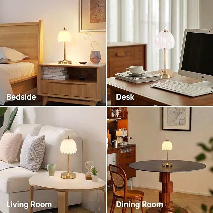 Set of 2 Cordless Table Lamp with 5000mAh Battery & Touch Control - 3 Adjustable Color Temperatures, Dimmable RechargeableTable Lamps for Bedroom, Office Desk, Nightstand (White Tulip)