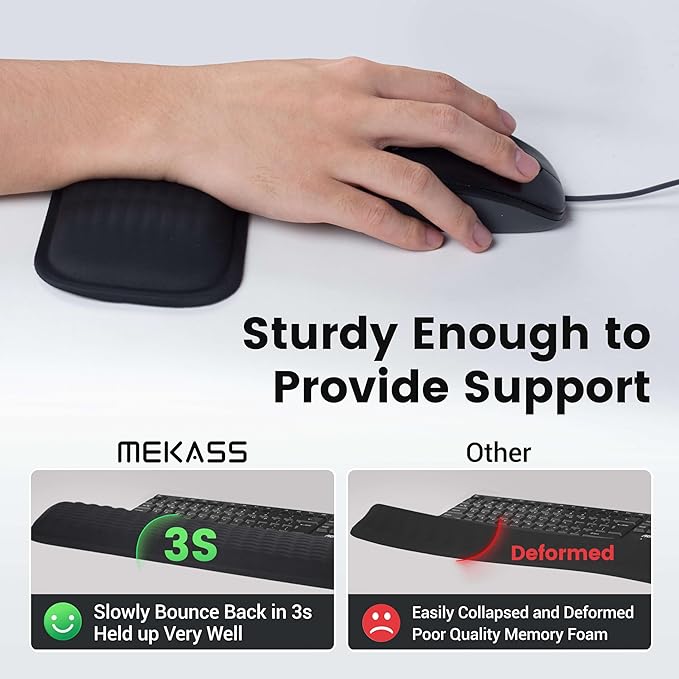 MEKASS Ergonomic Mouse Wrist Rest, Premium Memory Foam Mouse Wrist Pad Support Relieve Wrist Pain for Long Hours of Work, Gaming (Classic Black)