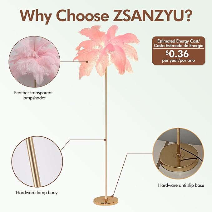 ZYLEIESENBAO Pink Ostrich Lamp Romantic Feather Lamp Nordic Fluffy Standing Light for Bedside Creative Feather Floor Lamp for Sofa Living Room Girl Bedroom Decoration Hotel Wedding Event