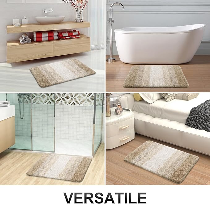 OLANLY Luxury Toilet Rugs U-Shaped 24x20, Extra Soft and Absorbent Microfiber Bathroom Rugs, Non-Slip Plush Shaggy Bath Mat, Machine Wash Dry, Contour Bathroom Mats for Toilet Base, Tan
