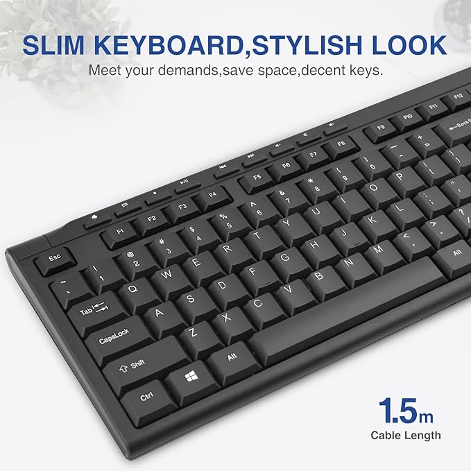 Rii RK907 Ultra-Slim Compact USB Wired Keyboard for Mac and PC,Windows 10/8 / 7 / Vista/XP (Black) (2PCS)