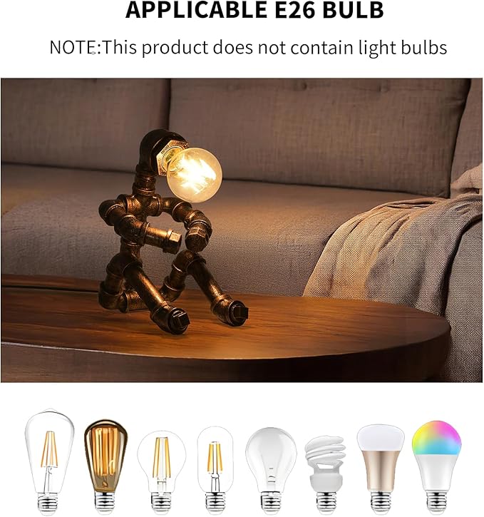 XEYOU Steampunk Table Lamp Vintage Industrial Iron Robot Desk Lamp Creative Water Pipe Robot Light for Bedside Table Nightstand Bar Restaurant Café
