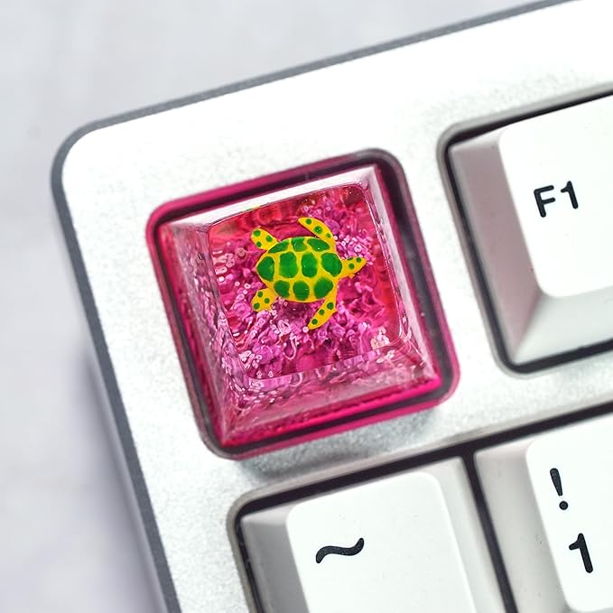 Sea Turtle Artisan Keycap Magenta Ocean Coral Reef R1 SA Profile Custom Sea Creatures Keycaps 1U ESC Handmade Gaming Resin Key Cap Cherry MX Switch Compatible Mechanical Keyboard Turtle Lover Gift