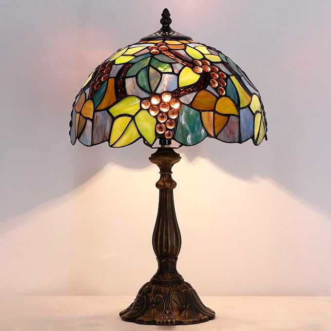 Tiffany Lamp Touch Control Table Lamp Purple Stained Glass Desk Lamp 12X12X19 Inches Grape Style Reading Light