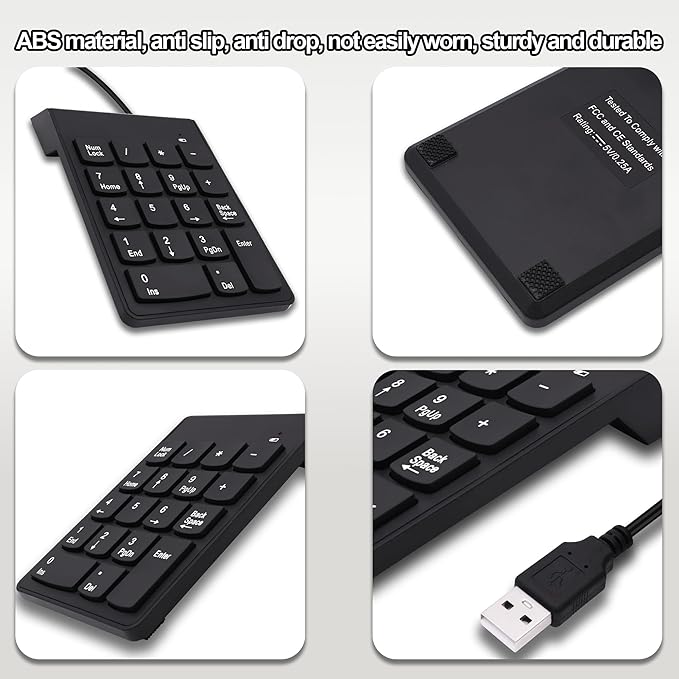 USB Numeric Keypad Wired Number Pad Portable USB Numpad 18 Key Number Keyboard for Laptop, PC, Computer, Desktop- Black
