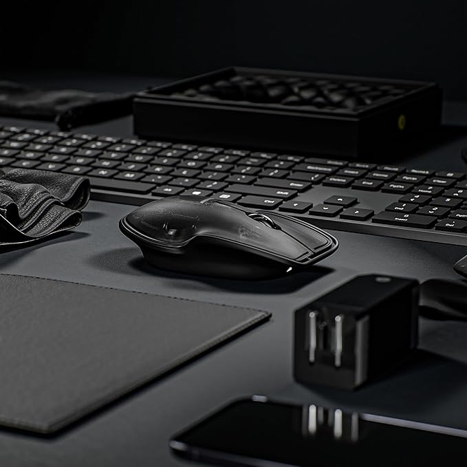 LUNAR ARTEFACTS Wireless Bluetooth Computer Mouse in Black on Black Chroma - Rechargable with Ambidextrous and Ergonomic Multi Surface Tracking