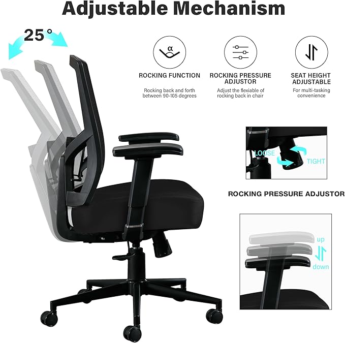 Blue Whale Big and Tall Office Chair 450lbs, Ergonomic High Back Computer Desk Chair for Heavy People with 2D Adjustable Waist Support and Heavy Duty Metal Base Mesh Chair