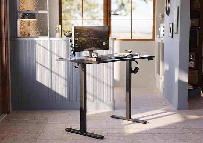 Seang Standing Desk with Adjustable Height, 48x24 Inch Electric Stand Up Desk for Home Office, Studio, Computer Workstation, Black Top