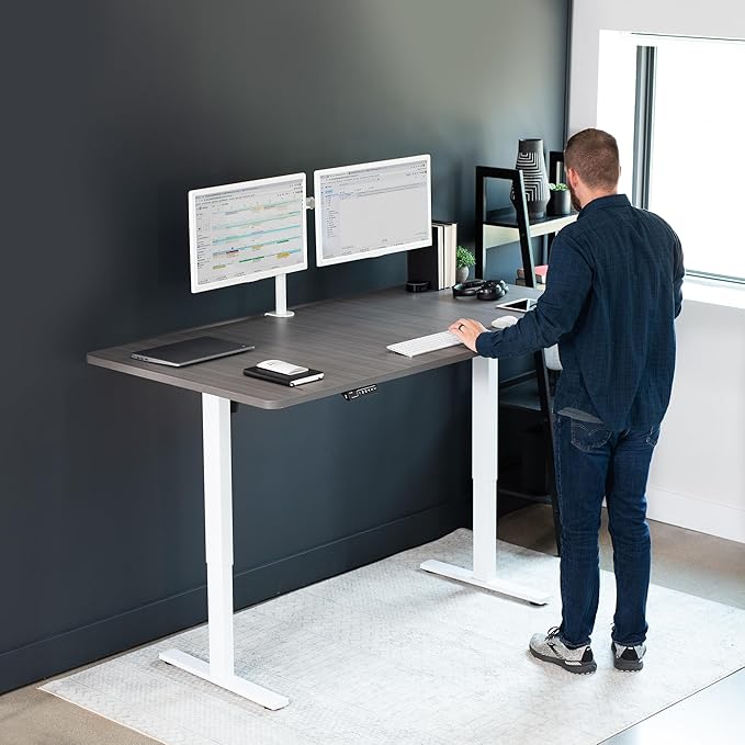 VIVO Electric 71 x 36 in Standing Desk, Memory Height Adjustment, 1B Series, Dark Gray Top White Frame, DESK-KIT-1W7G-36