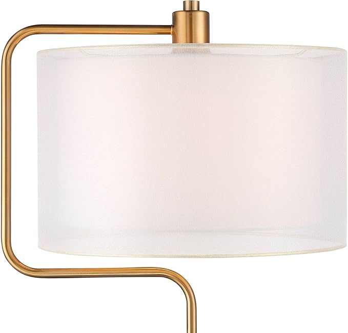 Possini Euro Design Carlyle 30 1/2" Tall Large Mid Century Modern Glam Luxe Desk Lamps Set of 2 USB Port Smart Socket AC Power Outlet Black Gold Metal Shade Home Office Living Room Charging