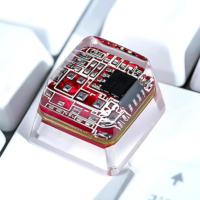 Red Circuit Board Artisan Keycap R1 OEM Profile Custom Keycaps 1U ESC Handmade Gaming Resin Key Cap Cherry MX Switch Compatible Mechanical Keyboard Tech Lover Gift