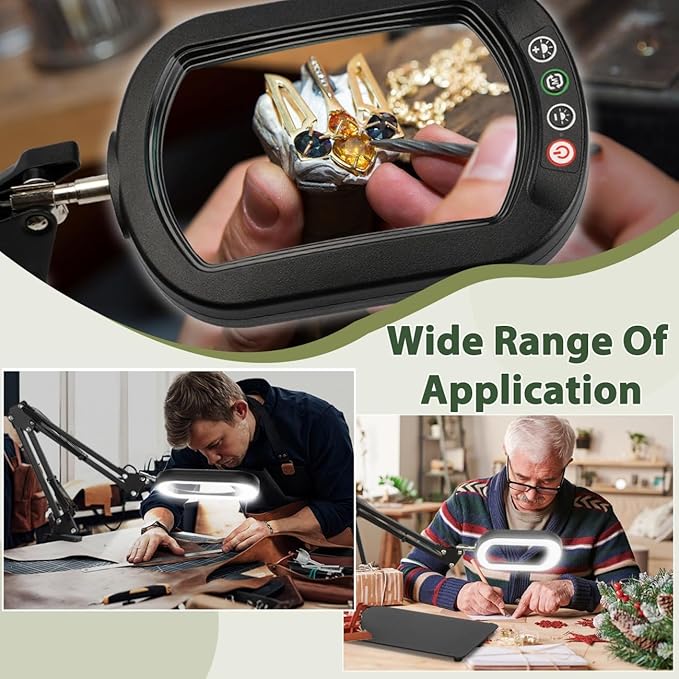 Veemagni 10X Rectangle Magnifying Glass with Light and Stand, 5 Color Modes Stepless Dimmable, 2-in-1 LED Lighted Desk Lamp & Clamp, Hands Free Magnifier for Reading Crafts Repair Painting Close Work