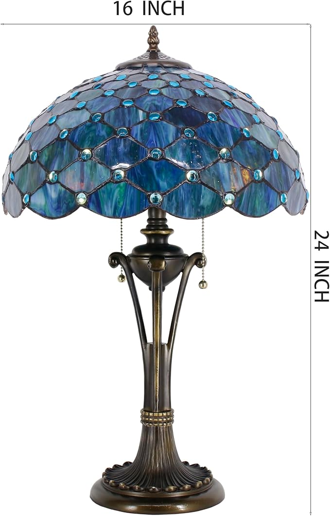 Tiffany Table Lamp Sea Blue Pearl Stained Glass Desk Lamp 16X16X24 Inches Reading Light